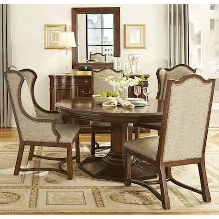 5 Piece Round Dining Table Set with Upholstered Chairs